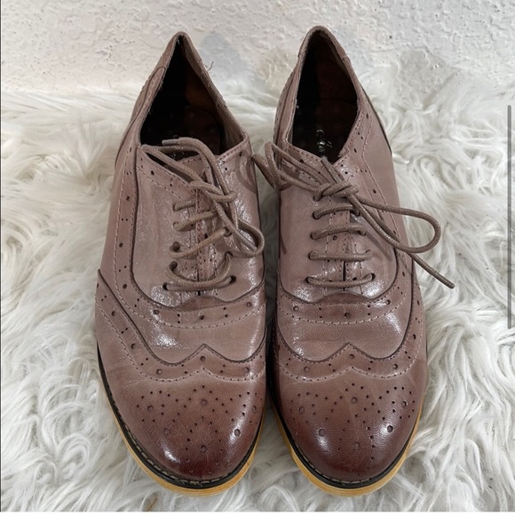 MONA FLYING Brown Flat Leather Oxford Shoes Lace-up Wingtip Vintage Shoes - Picture 3 of 16